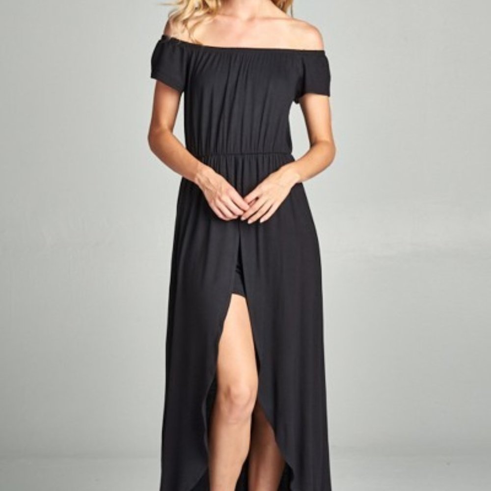 Off Shoulder Solid Jersey Romper Maxi
